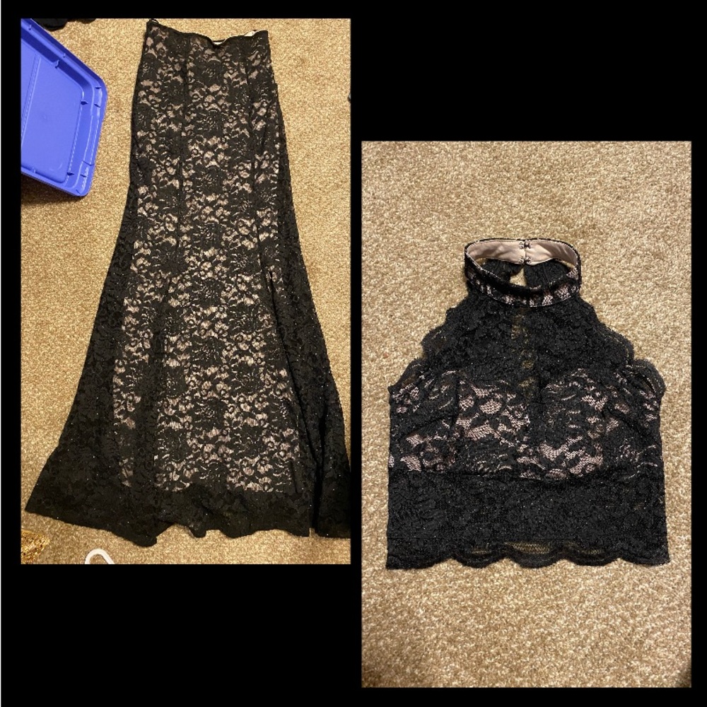 Black Lace Mermaid Skirt dress with Black Lace Top